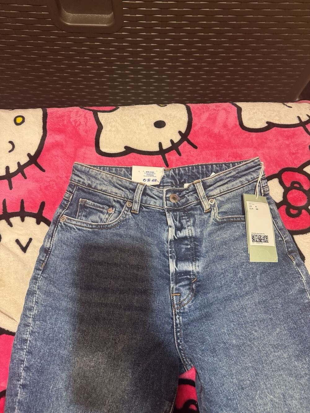 H&M Mom Jeans Size 4 Blue Acid Wash Ultra High Waist - Picture 2 of 4